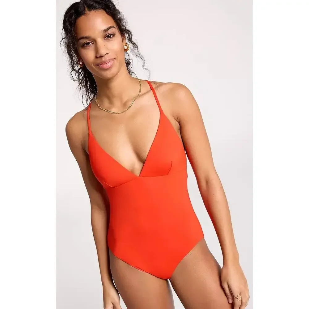 CALIA Women's Swim Triangle Strappy Back One Piece 12 Fresh Red NWT